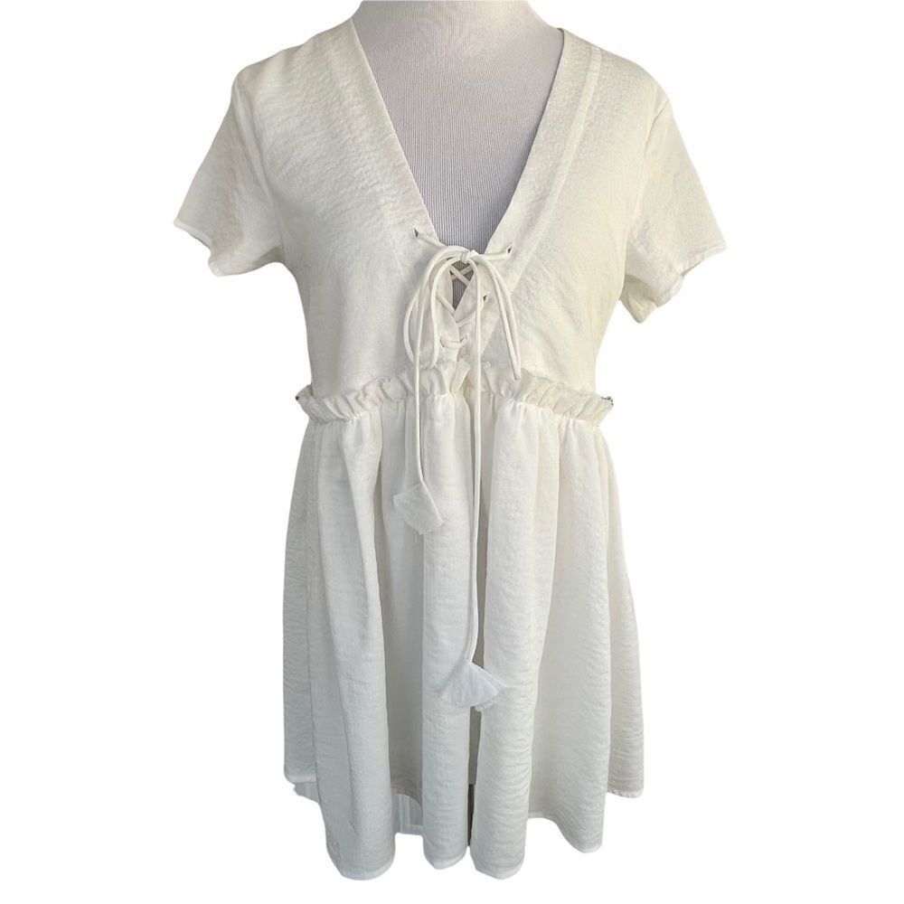 Hazel Boutique White Boho Babydoll Dress / Top S